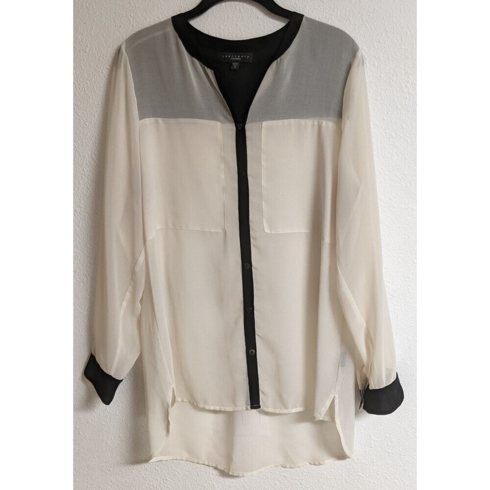 SANCTUARY Clothing Black/Cream Chiffon Long Sleeve Tunic Button-Up Blouse M